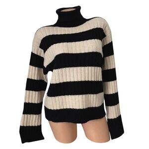 H&M Striped Turtleneck Sweater Black Cream Ribbed Knit Long Sleeve Women's XS
